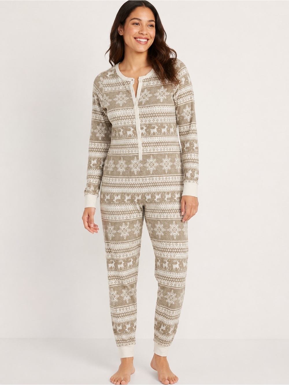 Old Navy Fair Isle Thermal One Piece Pajama Womens Medium Matching Christmas